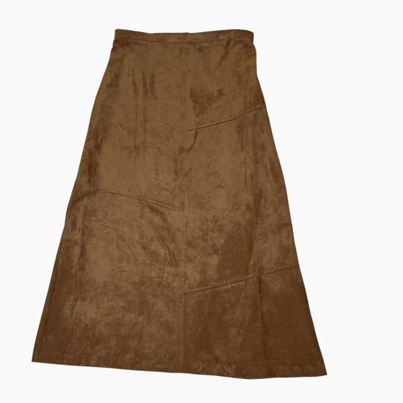 Napa Valley Midi Skirt Womens 14 Brown Faux Suede A Line Back Zip Western Y2K - Picture 3 of 7